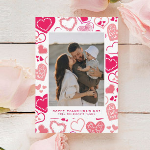 Cute Rosa Kärlek Hearts Photo Valentine Day Julkort