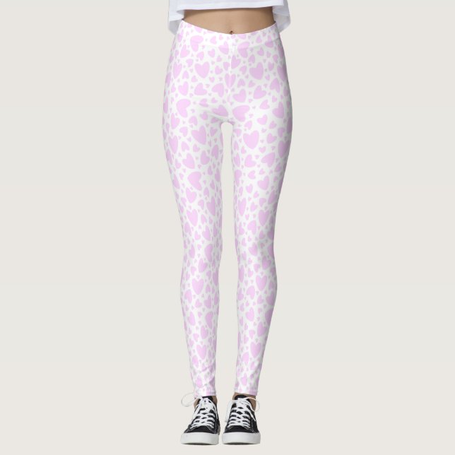 Cute Rosa Kärlek Hearts Valentine Leggings (Framsida)