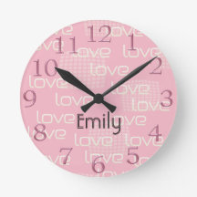 Cute Rosa Kärlek Lägg till väggklocka i Namn