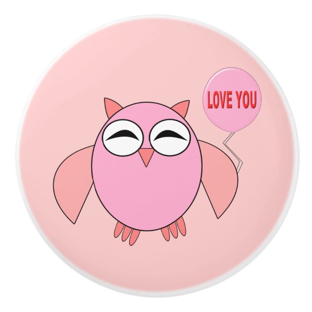 Cute Rosa Kärlek You Uggla Ceramic Knob Knopp (Framsidan)