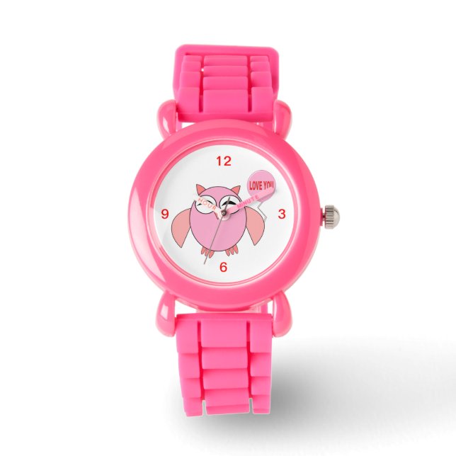 Cute Rosa Kärlek You Uggla Glitter Watch Armbandsur (Framsida)