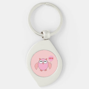 Cute Rosa Kärlek You Uggla Keychain Swirl Silverfärgad Nyckelring
