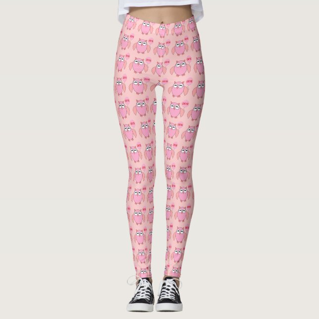 Cute Rosa Kärlek You Uggla Leggings (Framsida)