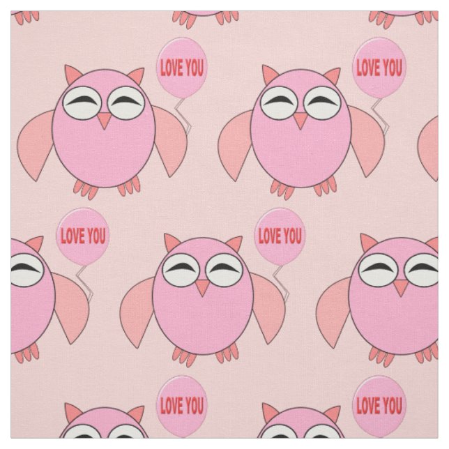 Cute Rosa Kärlek You Uggla Patterned Craft Fabric Tyg (Provkarta)
