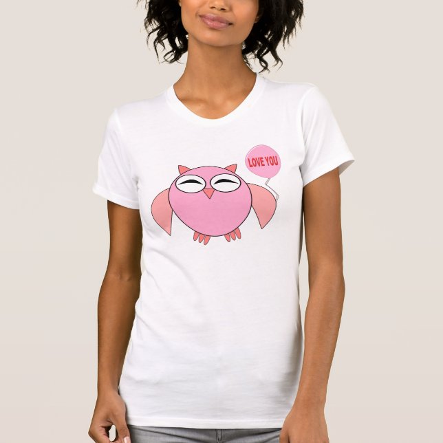 Cute Rosa Kärlek You Uggla T Shirt (Framsida)