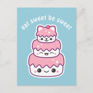 Cute Rosa Kattunge Cake Vykort