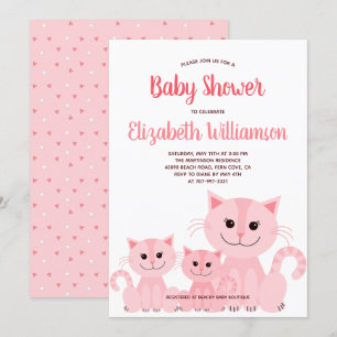 Cute Rosa Kattunge Kitten Girl Modern Baby Shower Inbjudningar