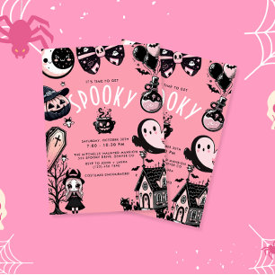 Cute Rosa Kawai-taloky Halloween fest Inbjudningar