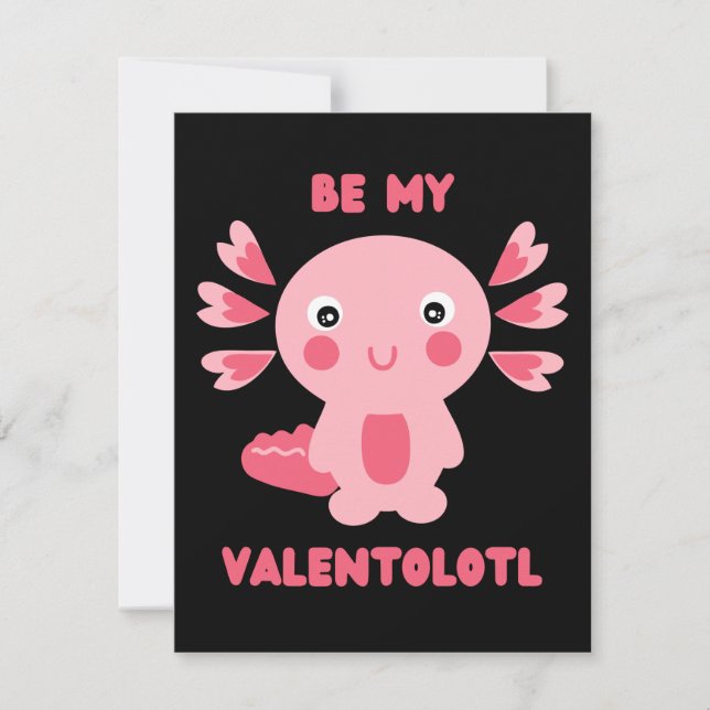Cute rosa kawaii axolotl frågade - var min Valento Anteckningskort (Framsida)