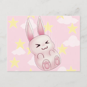 Cute rosa Kawaii Bunny-kanin som faller från stjär Vykort