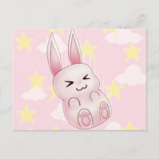 Cute rosa Kawaii Bunny-kanin som faller från stjär Vykort
