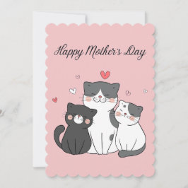 Cute Rosa Kawaii Cat Mamma och Kitten Mors dag Julkort