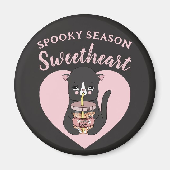 Cute Rosa Kawaii Cat Spooky Season Sölung Magnet (Framsidan)