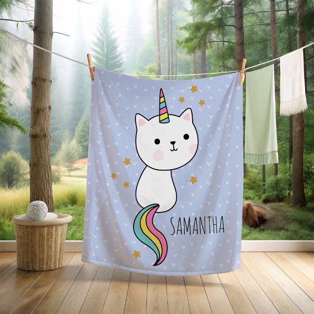 Cute Rosa Kawaii Catcorn Illustration Fleecefilt (The two cutest animals (cat and a unicorn) come together to make...you guessed it...The Caticorn! )