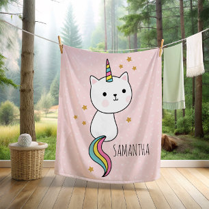 Cute Rosa Kawaii Catcorn Illustration Fleecefilt