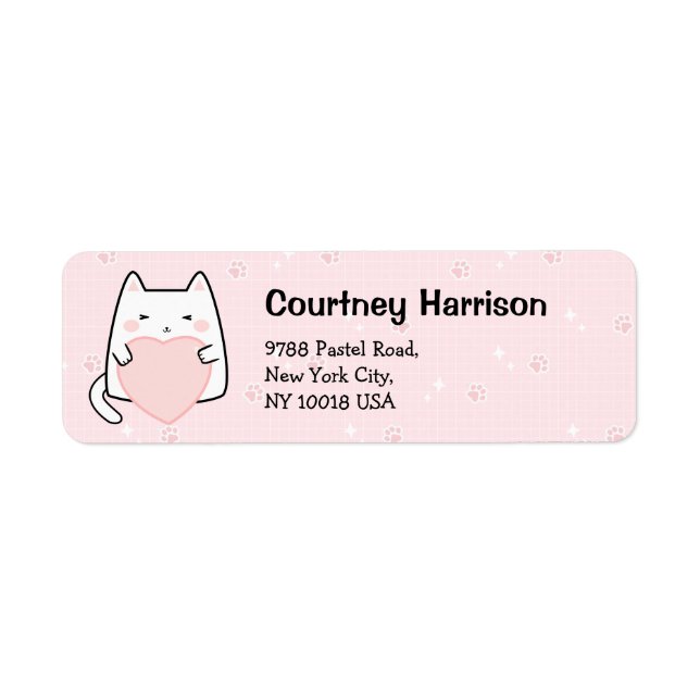 Cute Rosa Kawaii Cats Gnistra Returadress Returadress Etikett (Framsidan)