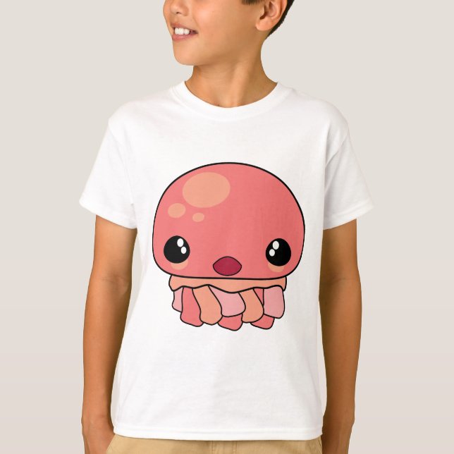 Cute Rosa Kawaii Jellyfish Character T-shirt (Framsida)