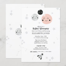 Cute Rosa Kawaii Planet och Måne Baby Shower
