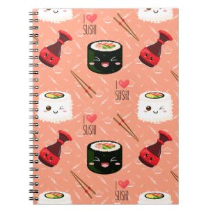 Cute rosa Kawaii Sushi mönster Anteckningsbok