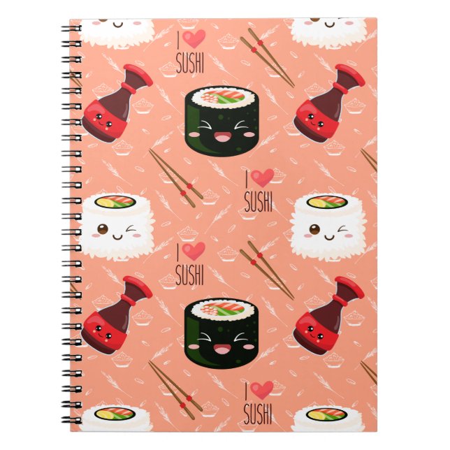 Cute rosa Kawaii Sushi mönster Anteckningsbok (Framsidan)