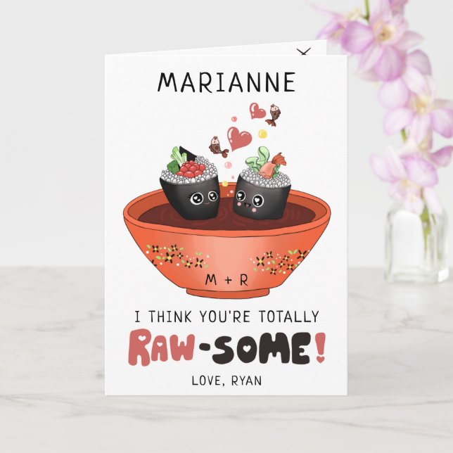 Cute Rosa Kawaii Sushi på Alla hjärtans dag i Kärl Kort (Orkide)