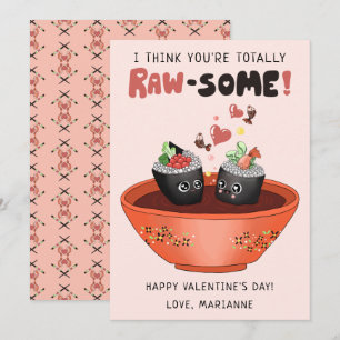 Cute Rosa Kawaii Sushi Valentines Day Funny Pun Julkort