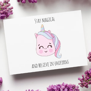 Cute Rosa Kawaii Unicorn Helg Vykort
