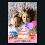 Cute Rosa Kids Leksaker Birthday Celebréfoto Fototryck<br><div class="desc">Cute Rosa Kids Leksaker Birthday Celebration Photo Personlig Lägg till din egen Nalle Cake Balloon-design. Snygg födelsedagsfotomall. Lägg till ditt barn-foto i den här födelsedagsfirandedesignen.</div>