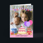 Cute Rosa Kids Leksaker Birthday Celebréfoto Kort<br><div class="desc">Cute Rosa Kids Leksaker Birthday Celebration Photo Personlig Lägg till din egen Nalle Cake Balloon-design. Snygg födelsedagsfotomall. Lägg till ditt barn-foto i den här födelsedagsfirandedesignen.</div>