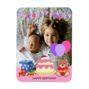Cute Rosa Kids Leksaker Birthday Celebréfoto Magnet