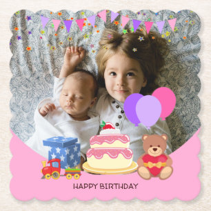 Cute Rosa Kids Leksaker Birthday Celebréfoto Underlägg Papper
