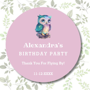 Cute Rosa Kids Uggla Birthday Tack Runt Klistermärke