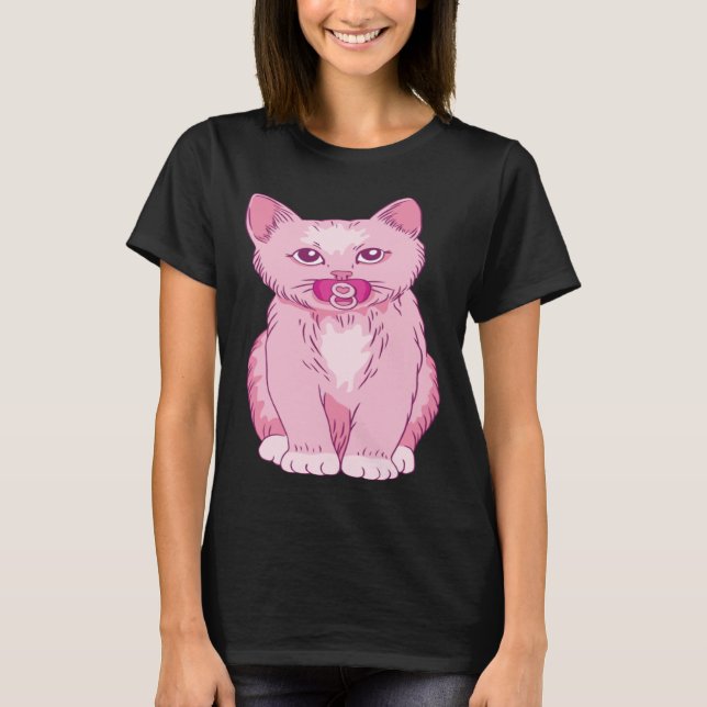 Cute Rosa Kitten Baby djur Pet med Nappar T Shirt (Framsida)