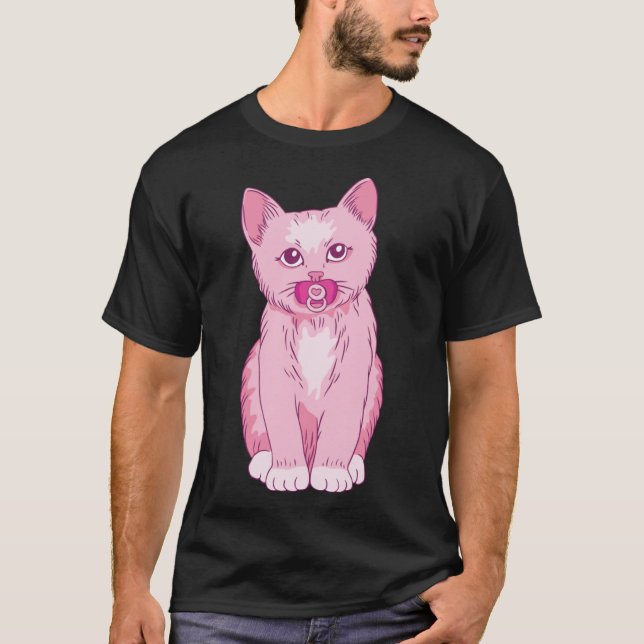 Cute Rosa Kitten Baby djur Pet med Nappar T Shirt (Framsida)