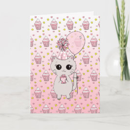 Cute Rosa Kitten Girl's Grattis på födelsedagen Kort