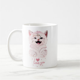 Cute Rosa Kitten "I ❤️ Kärlek You", Mugg-Adsible C Kaffemugg