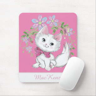 Cute Rosa Kitten och Flowers Girl Musmatta