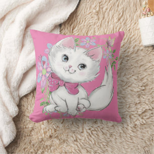 Cute Rosa Kitten och Flowers Girls Kudde
