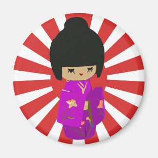 Cute Rosa Kokeshi Doll på stigning sol Magnet