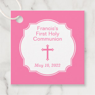 Cute Rosa Kor Girl Girl First Heliga Communion Gåvor Etiketter