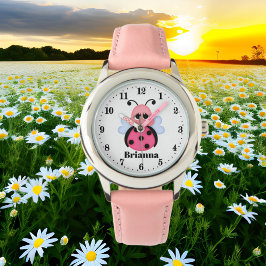 Cute rosa ladybug add namn armbandsur