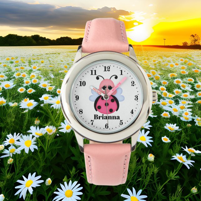 Cute rosa ladybug add namn armbandsur (Skapare uppladdad)