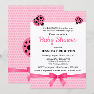Cute Rosa Ladybug Baby Shower Inbjudningar