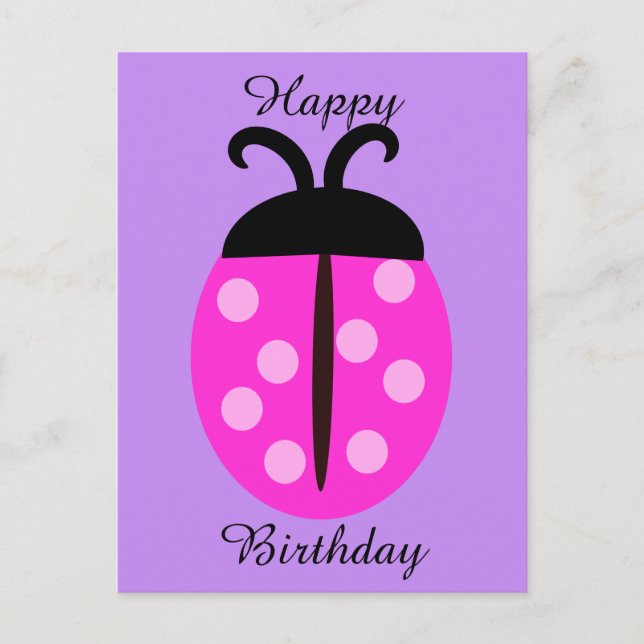 Cute Rosa Ladybug Birthday Vykort (Framsida)