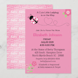 Cute Rosa Ladybug Blommigt Baby Shower Inbjudningar