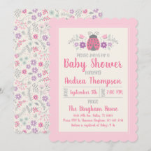 Cute Rosa Ladybug Girl Baby Shower-inbjudan