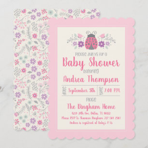 Cute Rosa Ladybug Girl Baby Shower-inbjudan Inbjudningar