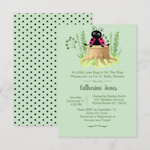 Cute Rosa Ladybug Skogen Baby Shower Inbjudningar