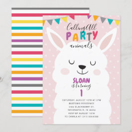 Cute Rosa Lama Roligt Fiesta Födelsedagsfest Inbjudningar
