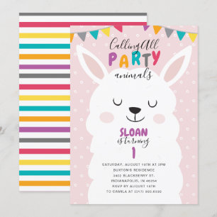 Cute Rosa Lama Roligt Fiesta Födelsedagsfest Inbjudningar